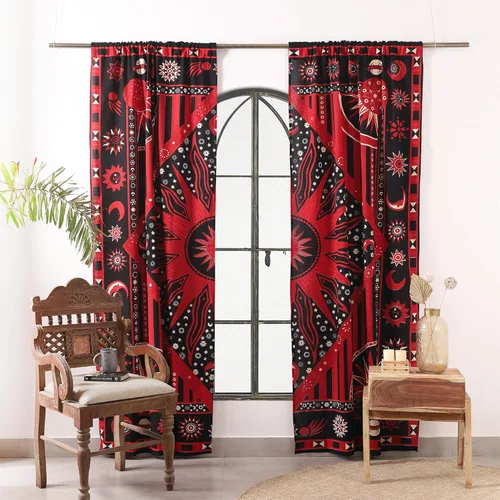 Miniatura 11 de Popular Handicrafts – Cortinas de ventana con diseño de mandala hippie indio, estilo bohemio, sol ardiente, luna gitana, hermosas cortinas