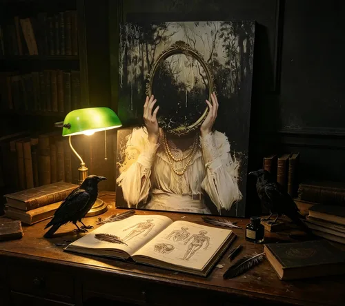 Miniatura 4 de Lienzo gótico victoriano para pared, mujer elegante con perlas y detalles de encaje, pintura, obra de arte Dark Academy, decoración de pared, Marrón