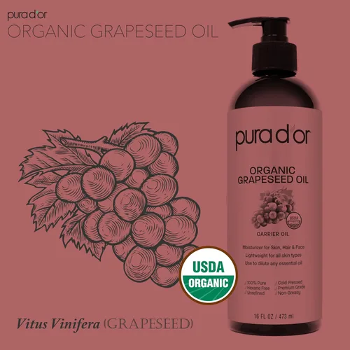 Miniatura 4 de PURA D'OR Aceites orgánicos de semilla de uva y aguacate de 16 onzas, paquete de aceites portadores 100% puros prensados en frío