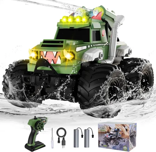 Miniatura 11 de Coche de control remoto, juguetes impermeables de camiones monstruos, autos RC anfibios 1:18, 2.4 GHz 4WD todo terreno, camión de juguete, juguetes
