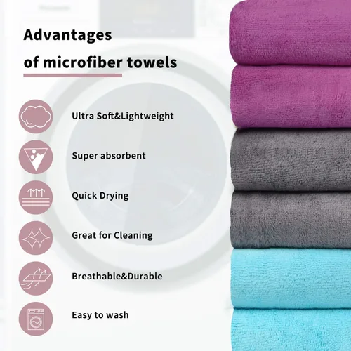 Miniatura 3 de MERRY HOME Paquete de 6 toallas de baño, 27 x 55 pulgadas, juego de toallas de baño de microfibra grandes para adultos, hombres y mujeres, ultra