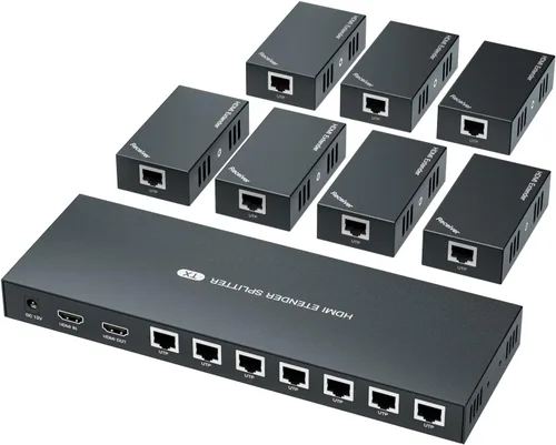 Miniatura 10 de Divisor extensor HDMI 1x2 HD 4K @60Hz hasta 196.9 ft (196 pies) - Cable de salida CAT5/CAT6/CAT7 Transmisor y receptor HDMI con interruptor