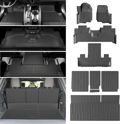 Miniatura 10 de powoq Tapete de suelo compatible con Honda Pilot 2016-2022 con alfombrilla de respaldo, forro de carga de repuesto para accesorios Honda Pilot