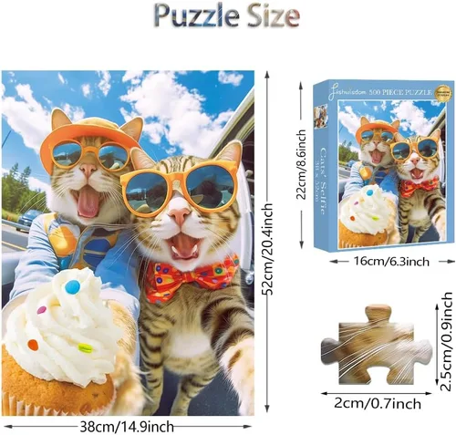 Miniatura 5 de Rompecabezas de 500 piezas para adultos, adolescentes y niños, idea de regalo feliz para la familia, gatos selfie (selfie de gatos)
