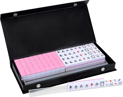drizzle Juego de Mahjong Mini de Viaje Rosa de 20mm con Instrucciones - 146 Azulejos Portátiles - para Principiantes con 4 Piezas de Estantes 2