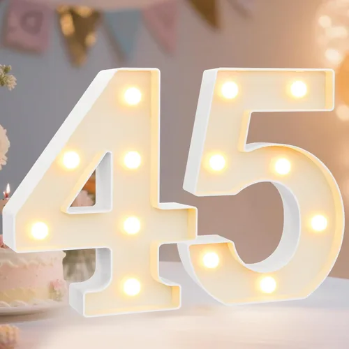 Miniatura 47 de Pooqla Letras y Números Decorativos con Luces LED, Letras y Números de Neón de Plástico Blanco para Decoración de Fiestas, Bodas, Funciona