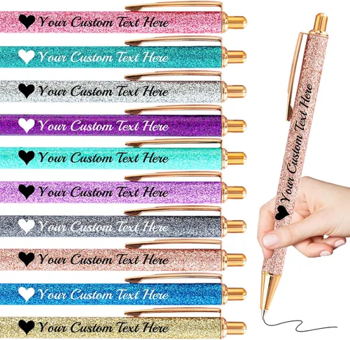 Bolígrafos personalizados con purpurina con nombre a granel, 10 unidades, bolígrafos personalizados con punta de lápiz digital para mujeres y niñas,