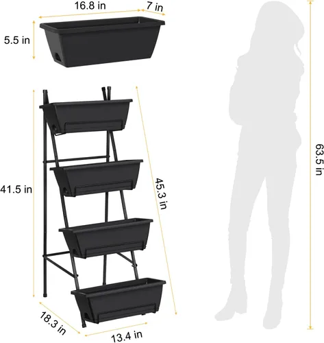 Miniatura 2 de OYEAL Cama de Jardín Elevada de 4 Niveles Jardineras Verticales para Interior y Exterior Caja de Jardinera Elevada con Patas Jardinera de Hierbas