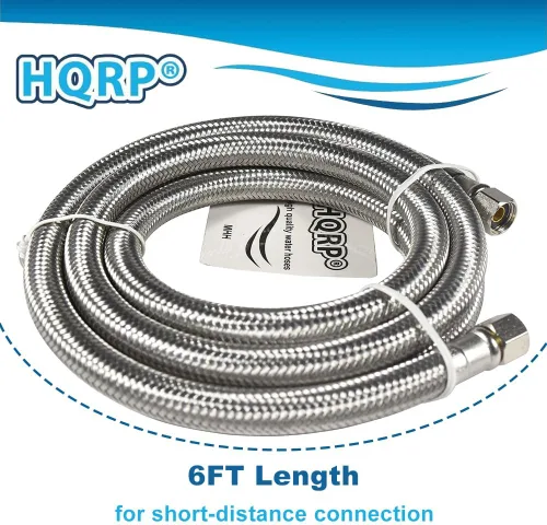 Miniatura 3 de HQRP Línea de agua para refrigerador de 6 pies – Línea de suministro de acero inoxidable trenzado para máquina de hielo – 1/4 de pulgada Comp x 1/4