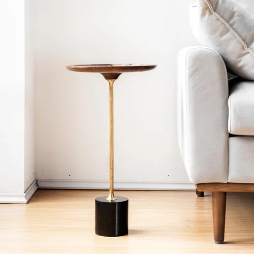 Miniatura 2 de COZYMATIC Castiglia - Mesa auxiliar redonda, mesa de centro con pedestal con mesa de madera, mesa de bebidas, mesa de sofá para sala de estar