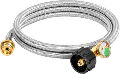 SHINESTAR Adaptador de manguera de propano de 6 pies de 1 libra a 20 libras con calibre, adaptadores de tanque de propano convertidor de 1 lb a 20