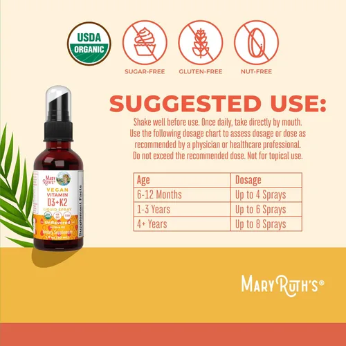 Miniatura 3 de Spray líquido vegano de vitamina D3+K2 (MK-7) con ingredientes biológicos de MaryRuth a base de plantas, vegano sin OGM, sin gluten, ketogénico