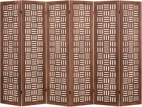 Giantex Divisor de habitación de 6 paneles, separadores de habitación plegables con patrón de corte tallado y marco de madera maciza, totalmente