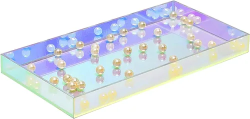 Miniatura 2 de ROYALITA Bandeja de acrílico iridiscente de 10 x 5 pulgadas – Pequeñas bandejas acrílicas para perfumes, bandeja decorativa para encimera de baño