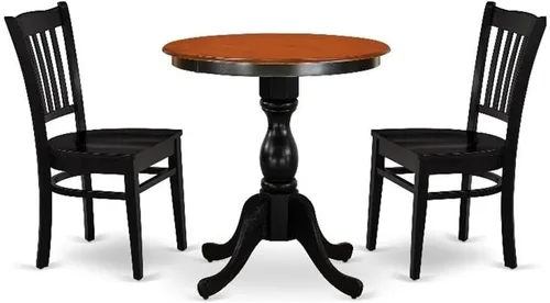 East West Furniture ESGR3-BCH-W Eden - Juego de muebles de habitación de 3 piezas contiene una mesa de comedor redonda con pedestal y 2 sillas de