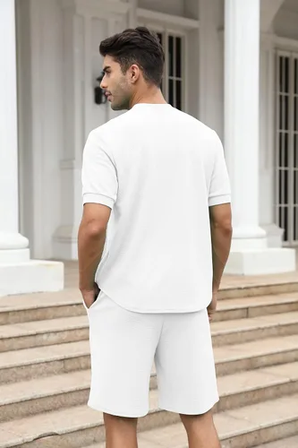 Miniatura 103 de FZNHQL Conjunto deportivo de moda para hombre, 2 piezas, casual, atlético, para correr, manga corta/larga, conjunto para hombre