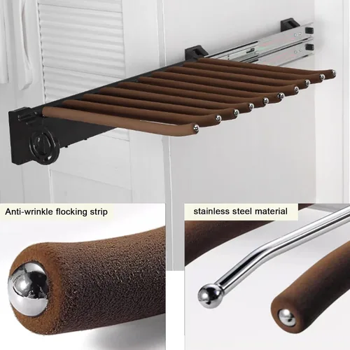 Miniatura 5 de Barra de armario extraíble, Rodamiento de 83.8 lbs retráctil Valet Rod, Carril de ropa extraíble de aleación de aluminio, Carril deslizante