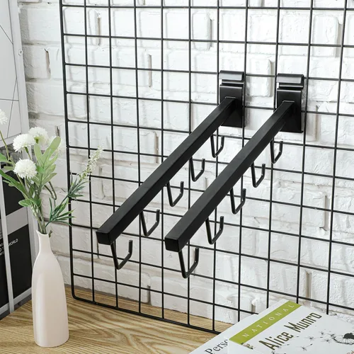 Miniatura 5 de Qunclay 5 paquetes de rejilla de alambre con 5 ganchos para pared de rejilla, ganchos en J, accesorios de tubo cuadrado para rejilla, bolsas de Negro