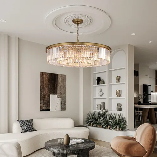 Miniatura 2 de Candelabro grande de cristal moderno de lujo, lámpara de techo colgante de oro antiguo para comedor, sala de estar, 12 luces, 3 niveles