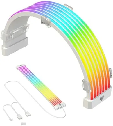 Zunate Cable de GPU ARGB con funda de fuente de alimentación, kit de extensión ATX RGB de 24 pines, cable PSU sincronizado de 5 V y 3 pines para