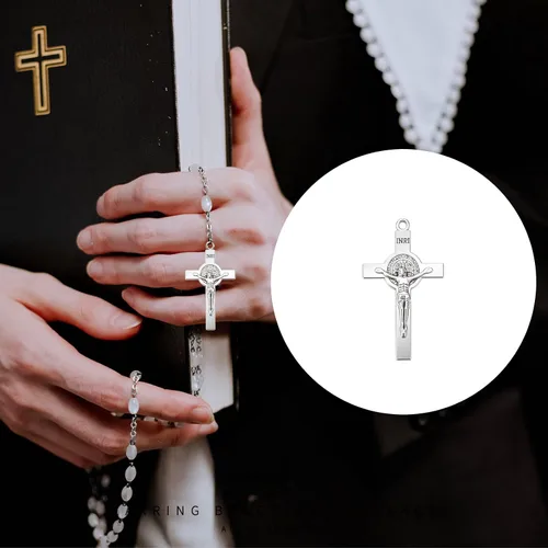 Miniatura 4 de 60 dijes de crucifijo de San Benito católico INRI, centro de rosario, cruz de Jesús, dijes de aleación vintage para bricolaje, collares, pulseras