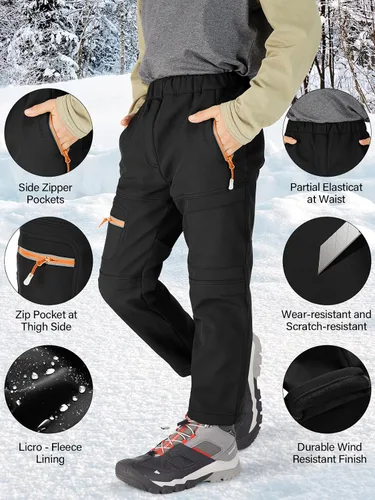 Miniatura 39 de linlon Pantalones impermeables para la nieve para niños y niños, forro polar lind para senderismo, softshell, cálidos, con aislamiento térmico