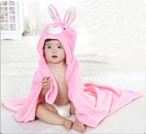 Miniatura 5 de TONWHAR Manta con capucha de cara de animal para bebés y niños de 0 a 4 años, manta de felpa para después del baño (conejo)