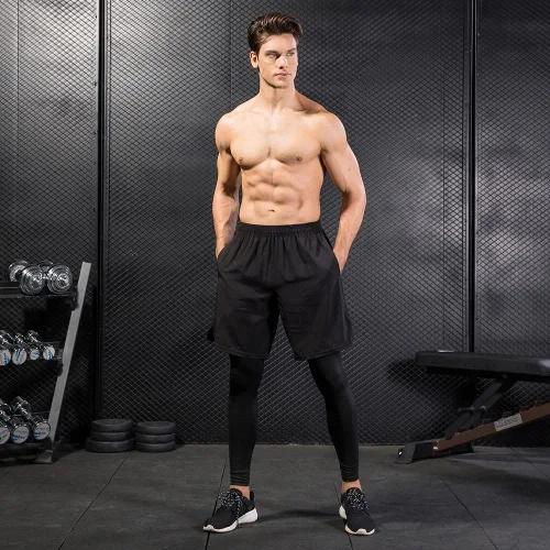 Miniatura 6 de TOPTIE - Pantalones cortos activos para correr 2 en 1 para hombre, mallas de baloncesto