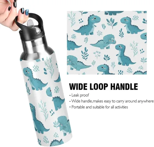 Miniatura 4 de Cute Dinosaur Blue Insulated Stainless Steel Water Bottle with Straw 20 Oz Leakproof Water Bottles, BPA-Free Sports Water Bottle with Straw