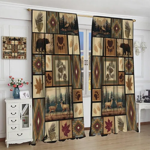Miniatura 3 de Cortinas rústicas de alce y ciervo, estilo rústico, alce, ciervo, cabaña, cabaña, alce, pino, estilo rural, estilo rural, cortina opaca