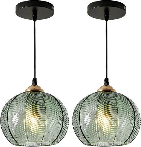 Miniatura 29 de Lámparas colgantes de esquina vintage para sala de estar, lámpara colgante de vidrio acanalado ámbar con cable enchufable, lámpara colgante bohemia
