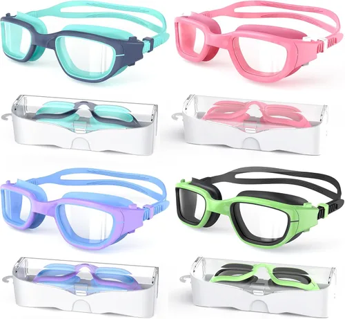 Miniatura 10 de Kids Swim Goggles, Swimming Goggles for Kids 6-14, Anti-Fog UV Protection Pool Glasses for Boys Girls Children Rosa azul+azul púrpura+azul marino