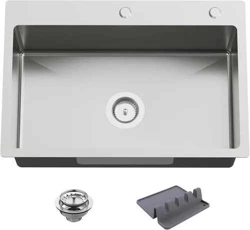 Miniatura 28 de Fregadero Negro de Cocina y Bar, Fregadero de Cocina de Acero Inoxidable de 15 x 17 Pulgadas para Empotrar, Fregadero de Bar Moderno de Un Solo