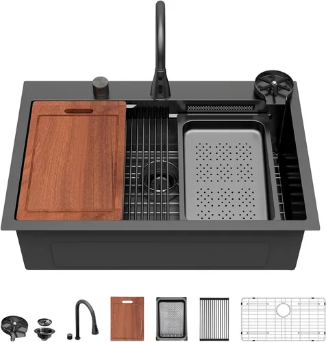 Miniatura 37 de Sarlai 15 Fregadero de Barra de 15x15 Pulgadas para Cocina, Fregadero de Barra de Acero Inoxidable de Calibre 16, Estación de Trabajo con Repisa