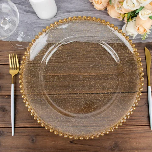 Miniatura 40 de Efavormart - Paquete de 10 platos de postre de plástico transparente rubor con borde de cuentas, platos redondos desechables para ensalada, 8