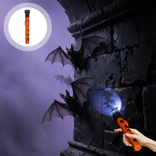 Miniatura 10 de STOBOK Proyector de linterna de Halloween con patrón de fantasma de calabaza, linterna de mano para decoración de fiestas, luz aterradora segura