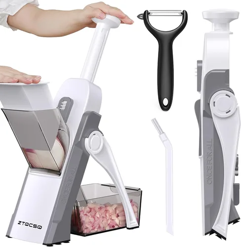 Miniatura 11 de Cortadora de mandolina segura para cocina, preparación de comidas, rebanadora de papas, ajustable/fácil de limpiar/almacenar, artefacto de corte