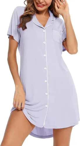 Miniatura 132 de Samring Camisón de pijama para mujer, manga corta/larga, con botones, camisón para dormir, camisón para novio, talla XXL