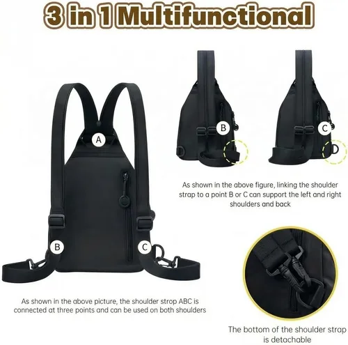 Miniatura 4 de Mini bolsa impermeable de 2 vías, mochila pequeña Oxford con múltiples compartimentos, para mujeres, universitarios, viajeros, viajes con antirrobo