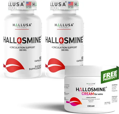 Hallosmine Diosmin 300mg + crema gratis para venas, circulación de piernas, piernas pesadas, venas varicosas, suplemento circulatorio – Diosmina