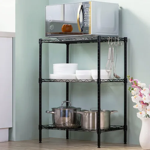 Miniatura 2 de BNSPLY Estantería de alambre de 3 niveles, estante de alambre ajustable, estantes de almacenamiento de metal para cocina, despensa, lavandería, Negro