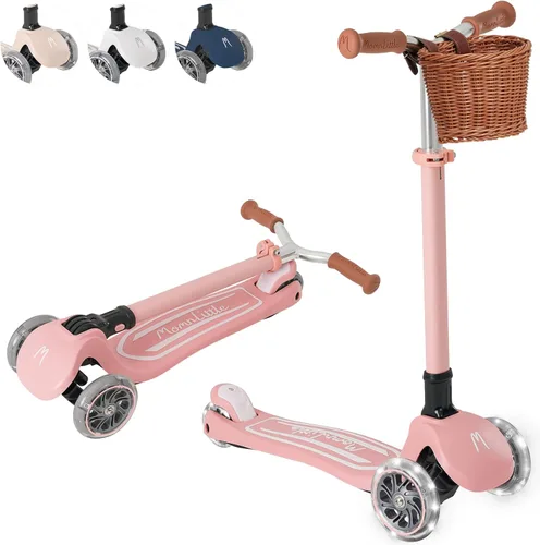 Miniatura 16 de MomnLittle - Patinete para niños de 3 a 10 años (beige/rosa/azul marino/blanco) de 3 ruedas con luces LED, certificado por la CPSC plegable y 4