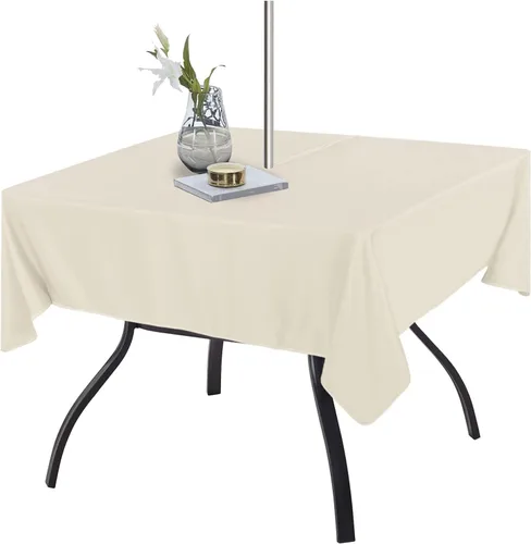 Miniatura 30 de Fitable Cubierta de Mesa Ovalada Oblonga para Exteriores e Interiores - Mantel Lavable Impermeable Sin Arrugas con Cremallera y Orificio para Beige