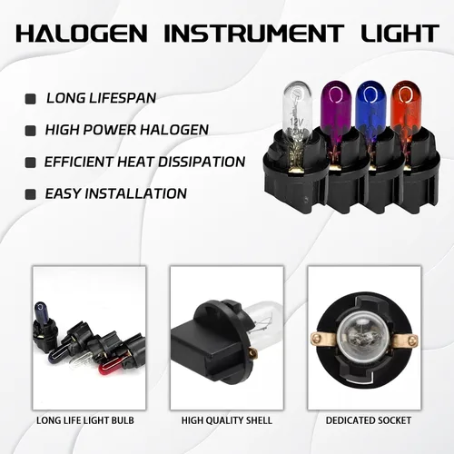 Miniatura 4 de 20 piezas T5 17 57 86 Kits de bombillas de halogénuro para panel de instrumentos, luz de tablero de 12V para interior de automóvil, bombilla