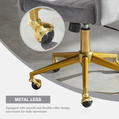 Miniatura 6 de Silla de tocador gris con rueda, moderna silla de terciopelo para oficina en casa con respaldo, silla cruzada para tocador, sala de estar