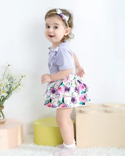 Miniatura 69 de Mioglrie Conjunto de ropa para bebé recién nacida, conjunto de pantalones cortos, conjunto floral de verano, ropa de bebé linda para niña