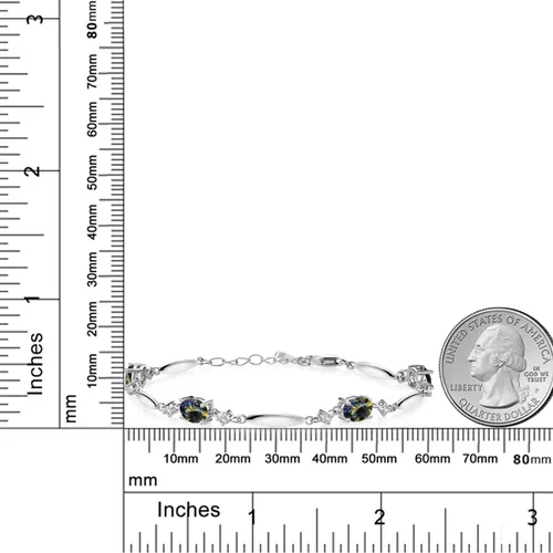 Miniatura 39 de Gem Stone King 925 Sterling Silver Gemstone Birthstone and White Created Sapphire Tennis Bracelet For Women Oval 7X5MM and 2MM 6 Inch + 1 Inch