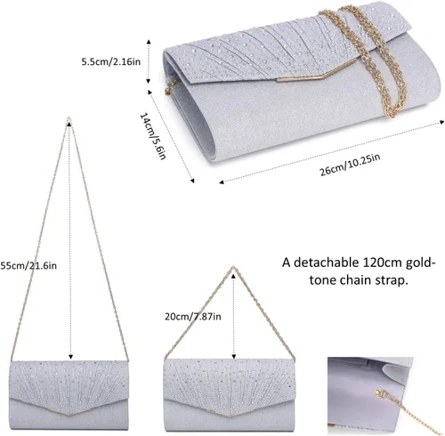 Miniatura 5 de Bolso de noche para mujer, bolso de mano con diamantes de imitación, lentejuelas con purpurina, bolso cruzado para mujer, fiesta de boda