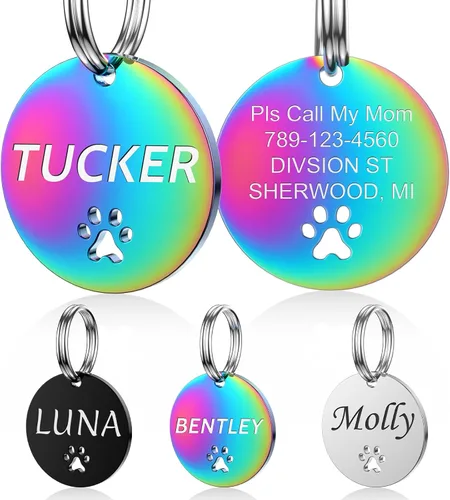 Miniatura 15 de YEHANTI Etiquetas de perro personalizadas grabadas para mascotas, placa de acero inoxidable personalizada para perros y gatos con varios iconos Hueso