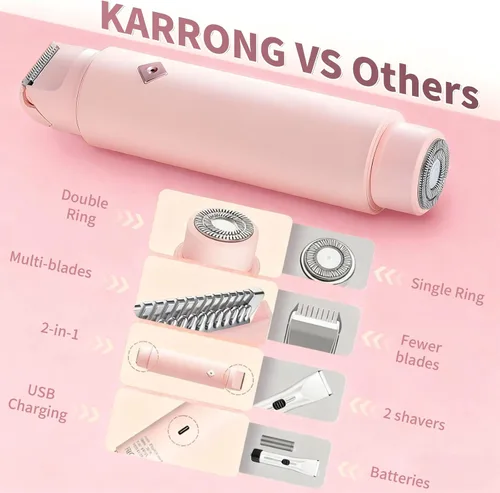 Miniatura 7 de Recortadora de bikini 2 en 1 para mujer, afeitadora eléctrica impermeable sin dolor para mujeres, afeitadora eléctrica de viaje de doble cabeza